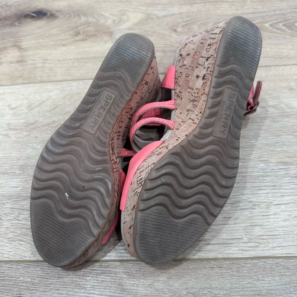 Women’s SPERRY Top-Sider Leather Coral/Pink Open Toe Wedge Sandal - Size 8.5 - Picture 6 of 8